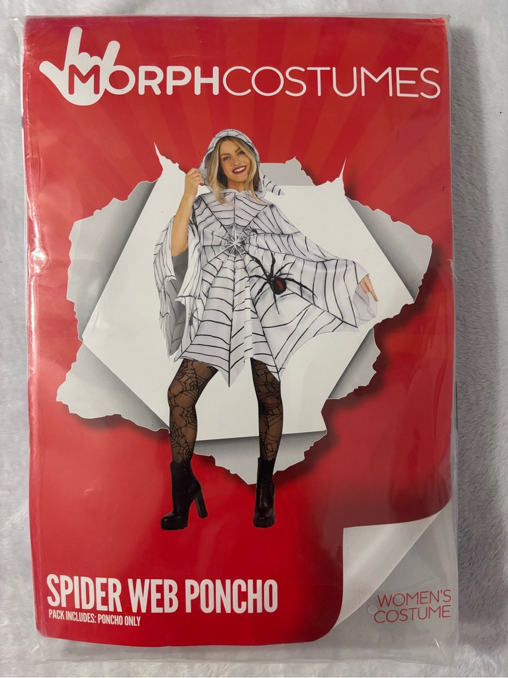 Women's White Spider Web Hooded Poncho
